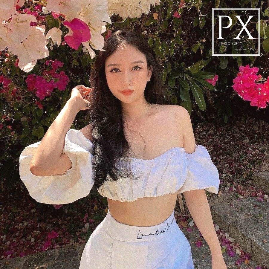 Áo Xếp Ly Ngực Tay Phồng CROPTOP (TRẮNG)