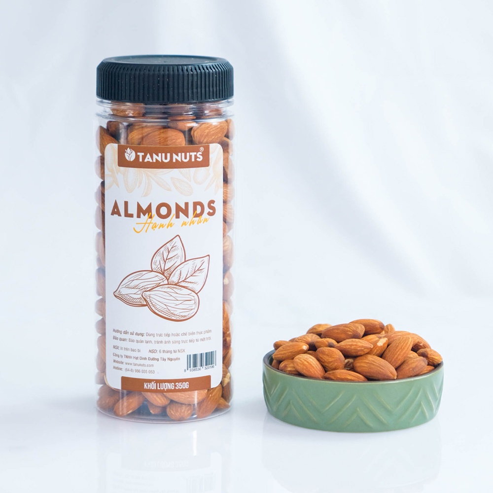 Hũ 350g, hạt hạnh nhân sấy TANU NUTS, hạnh nhân mỹ rang mộc nguyên vị tốt cho bà bầu, bé.