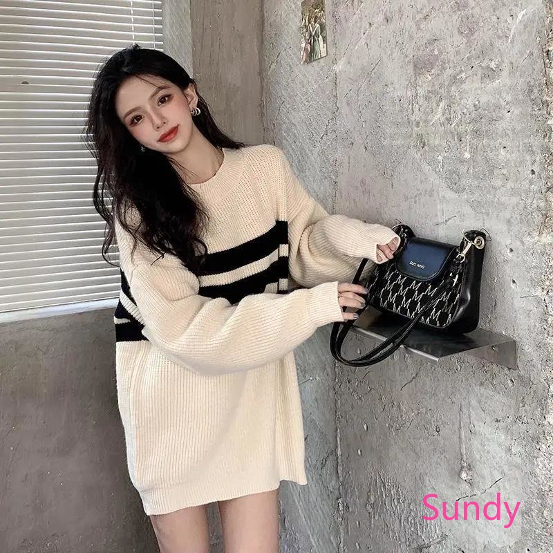 Áo Sweater Dệt Kim Tay Dài Dáng Rộng Thời Trang Mùa Thu Cho Nữ Có Size Lớn