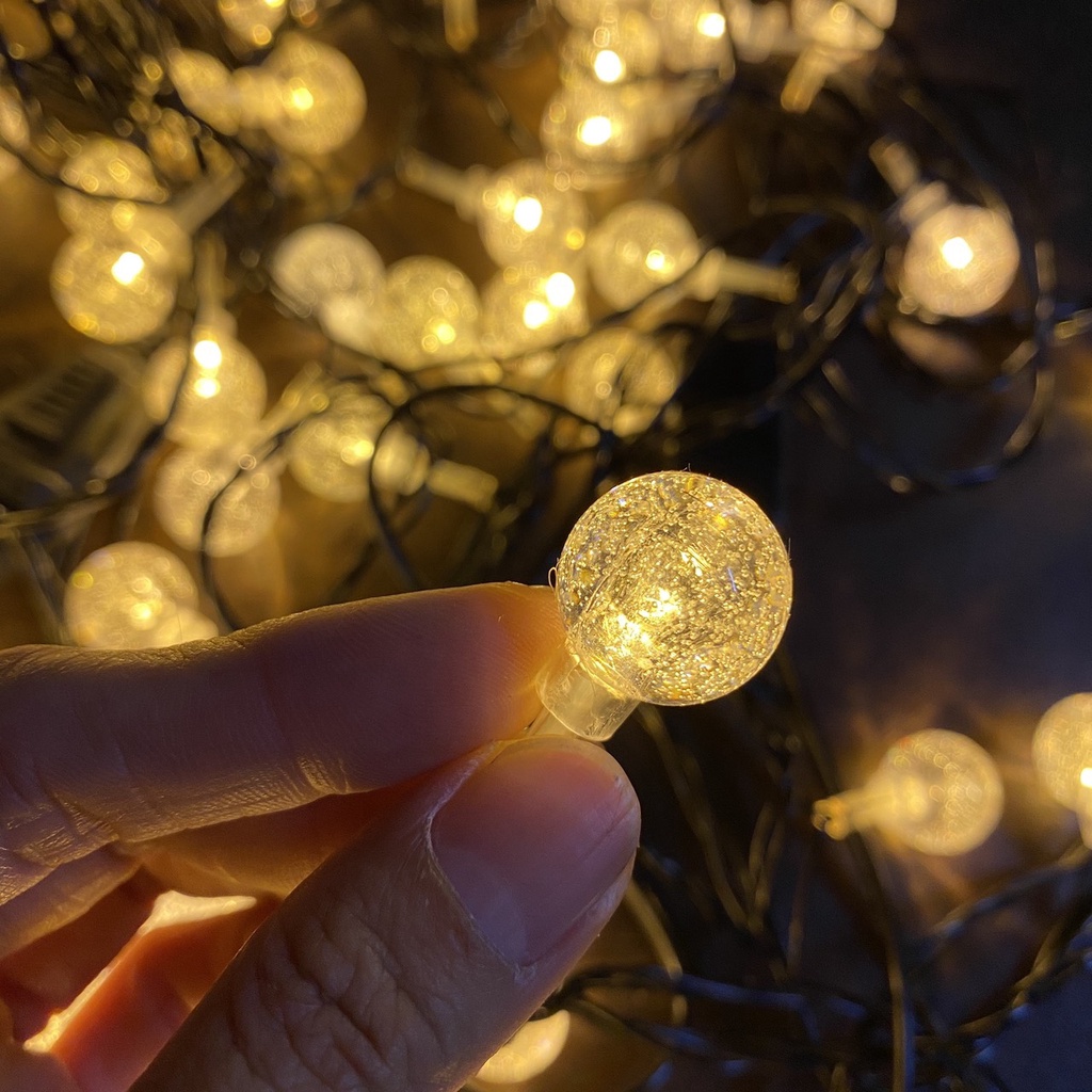 Dây Đèn Led Trang Trí Bóng Tròn Bi Bọt Dài 10Mét / 9Mét Bóng Pha Lê Decor Quán Cafe, Sân Vườn, Quấn Cây