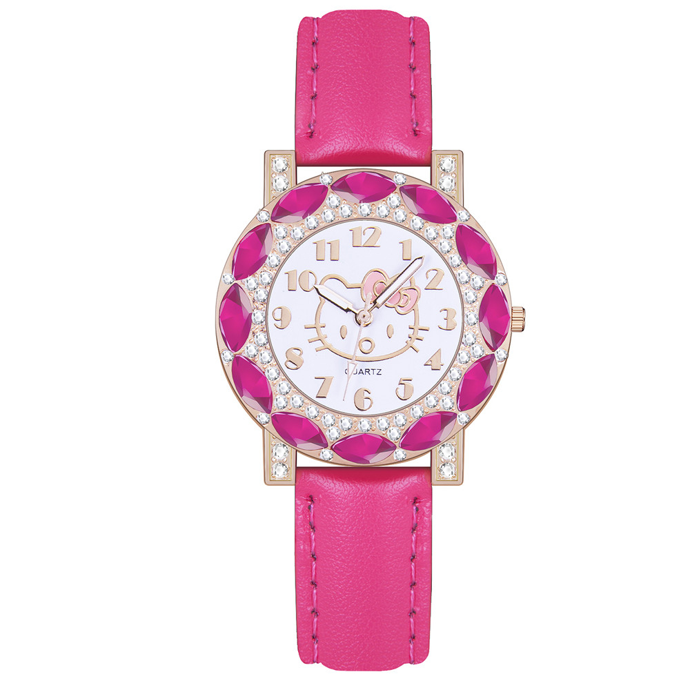 Đồng hồ đeo tay dây da mặt hình Hello Kitty đáng yêu cho nữ