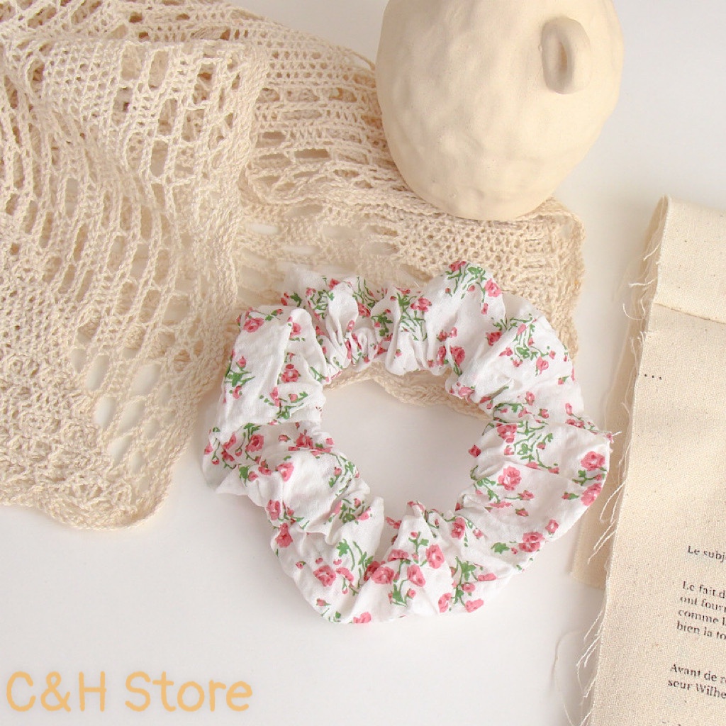 Dây cột tóc Scrunchies vải lưới hoa cúcDây buộc tóc vải lụa hoa cúc dễ thương cá tính phong cách Ulzzang Hàn Quốc CT1