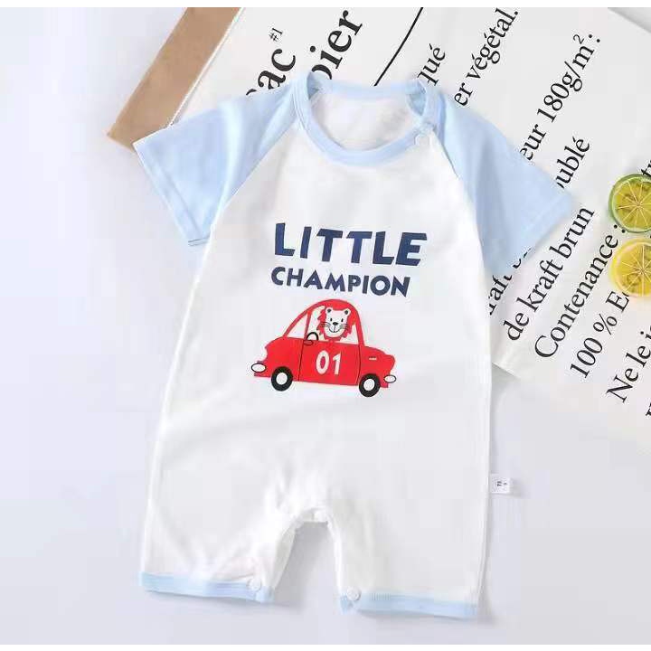 Bộ Áo Liền Quần Tay Ngắn Bằng Cotton In Họa Tiết Hoạt Hình Dễ Thương Dành Cho Trẻ Em 0-24 Tháng Tuổi