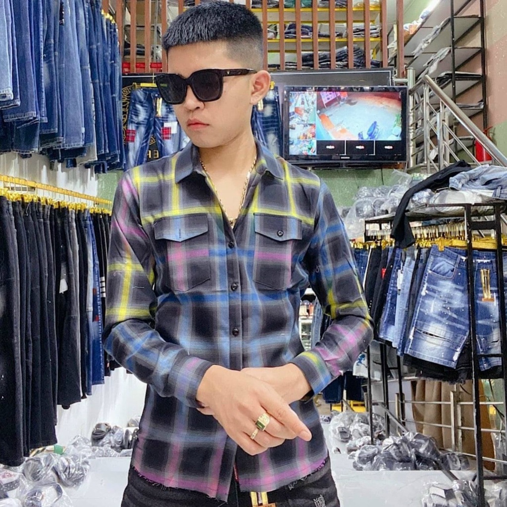 Áo sơ mi caro tay dài nam nữ vải cotton hót trend thời trang 2023