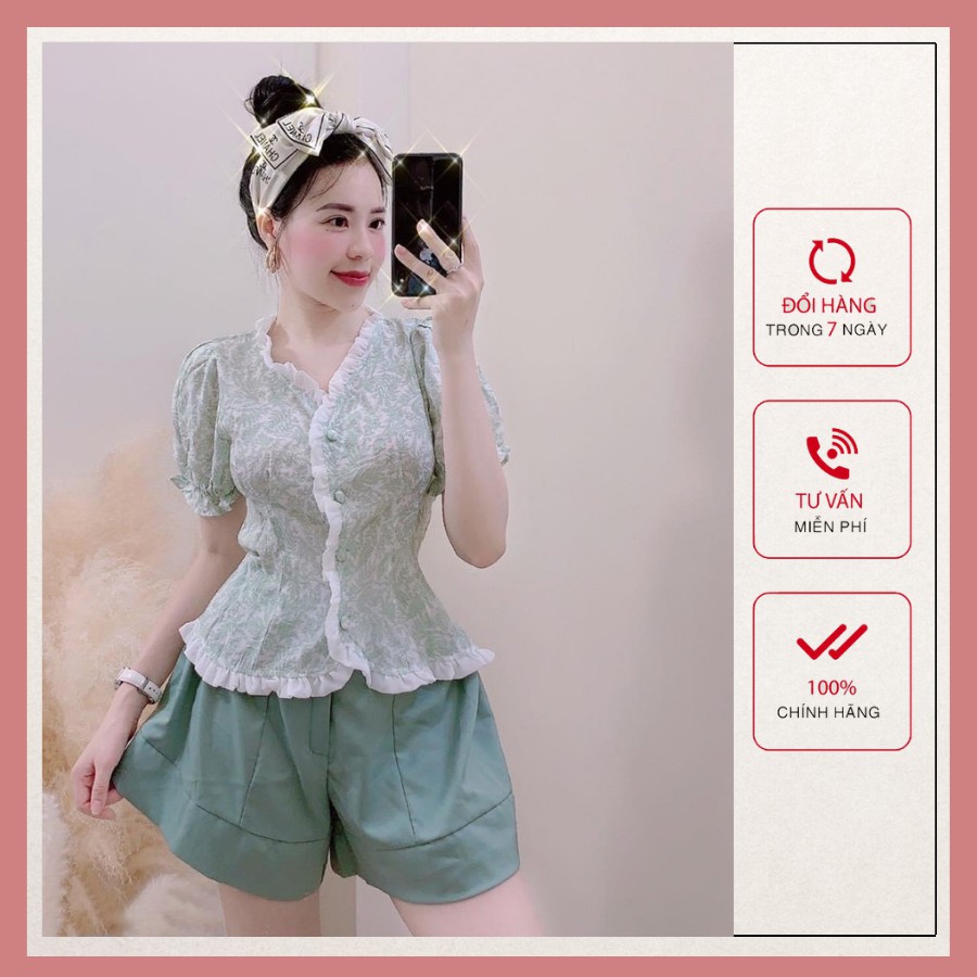 Set Đồ Nữ Đẹp ❣️FREESHIP❣️Set tơ đũi viền bèo chít eo hai màu xanh be dễ mặc (Ảnh Thạt + Video)