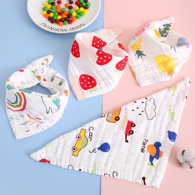 Boo Boo Baby - yếm xô nhăn, yếm tam giác có cúc bấm Organic cotton 6 lớp cho bé hàng dày dặn, siêu thấm hút