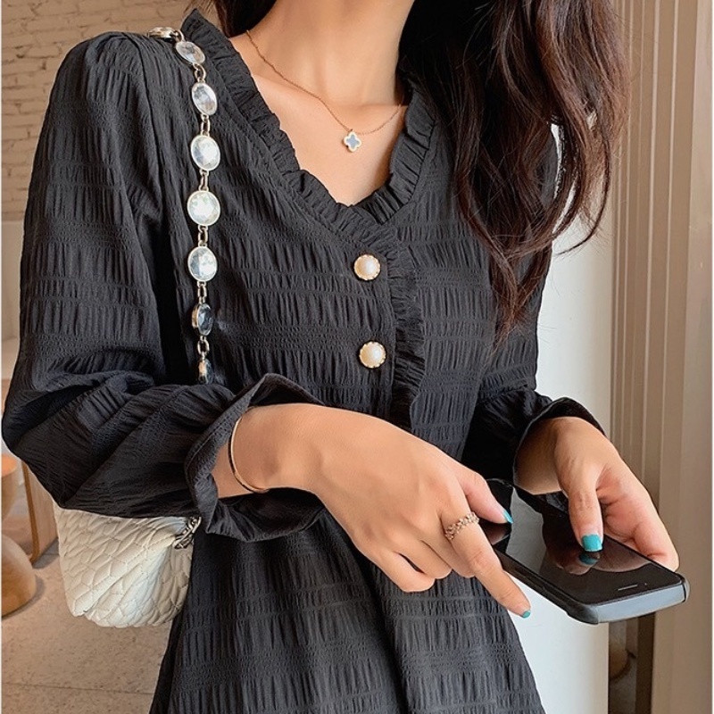 Đầm Midi Màu Trơn Thời Trang Mùa Thu Phong Cách Hàn Quốc Cho Nữ