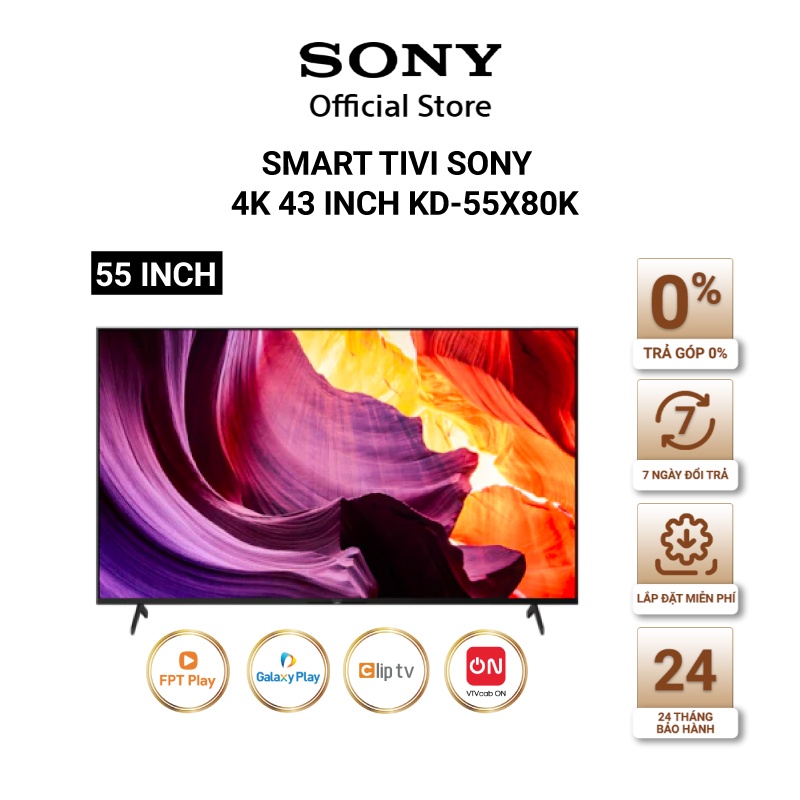 Google Tivi Sony 4K Ultra HD 55 inch KD-55X80K - Model 2022- - Miễn Phí Lắp Đặt