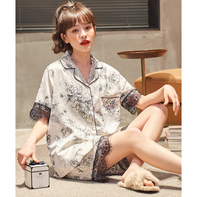 HÀNG SẴN_Bộ Ngủ Lụa Pyjama Quảng Châu Phối Ren Hè Mẫu 2021