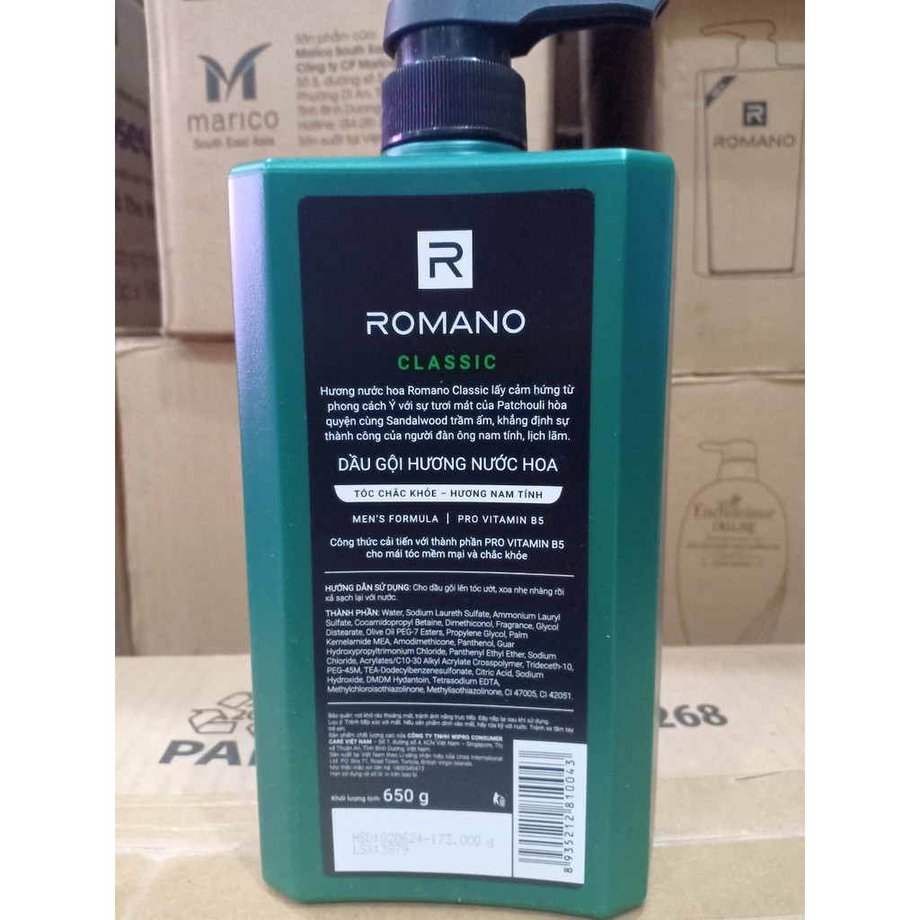 Dầu gội hương nước hoa Romano Classic tóc chắc khoẻ 650g