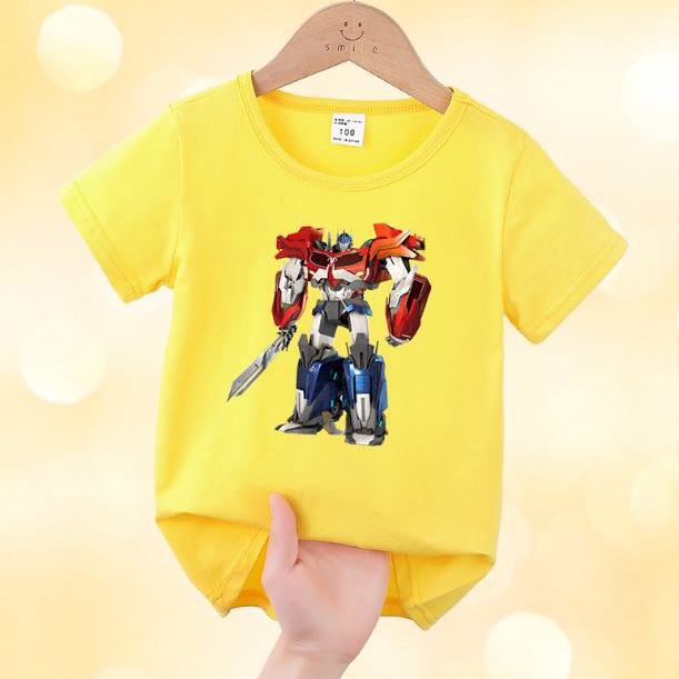 Áo thun cotton bé trai in hoạt hình robot transfomer  biến hình