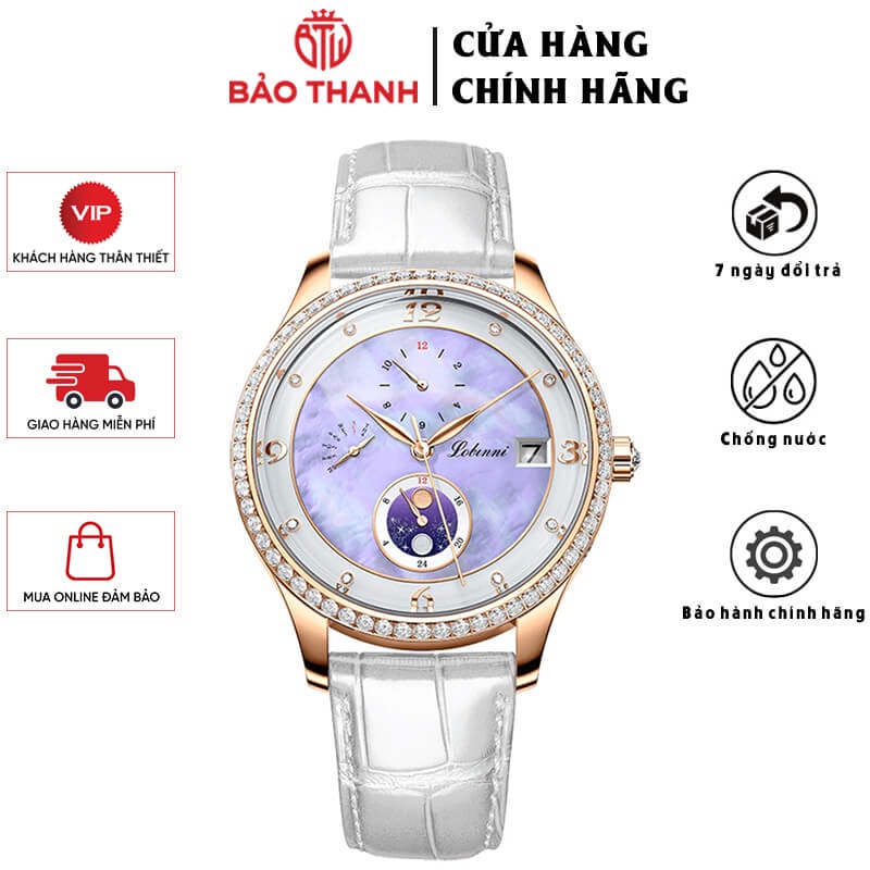 Đồng Hồ Nữ LOBINNI No.2063-2 Chính Hãng BH 24T Chịu Nước 50m Kính Chống Xước Dây Da Cao Cấp (Máy Cơ Tự Động)