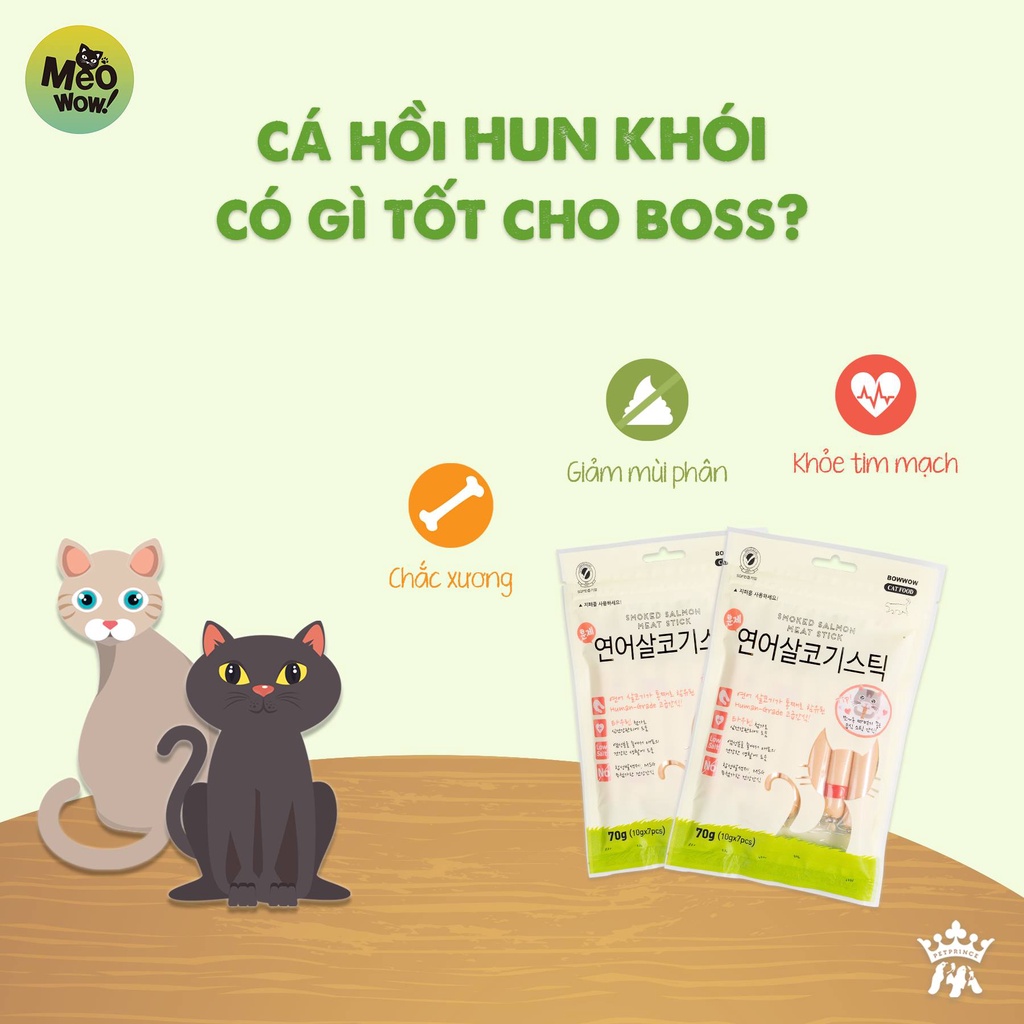 Xúc xích cho mèo Bow wow 70g, snack thưởng vị cá ngừ cá hồi cho mèo Con Mèo Xiêm