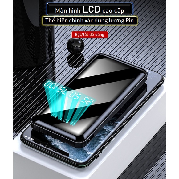 Sạc dự phòng 20.000mAh 4 cổng sạc lightning / type-c / micro / USB màn hình LCD đèn led kép chất lượng cao