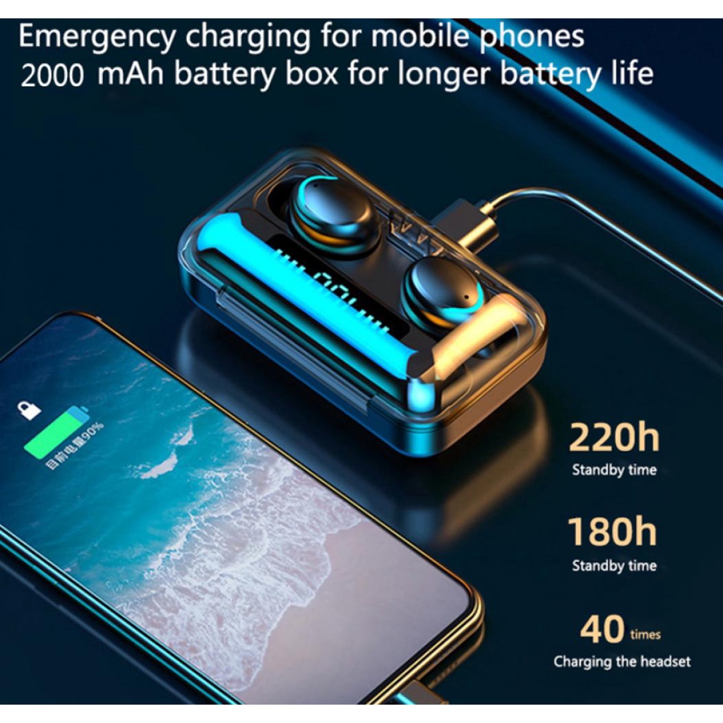 Tai Nghe Nhét Trong Không Dây F9 TWS Bluetooth 5.0 Âm Thanh Nổi Thông Minh Chống Ồn Trái Phải Chia Ngăn Âm Thanh