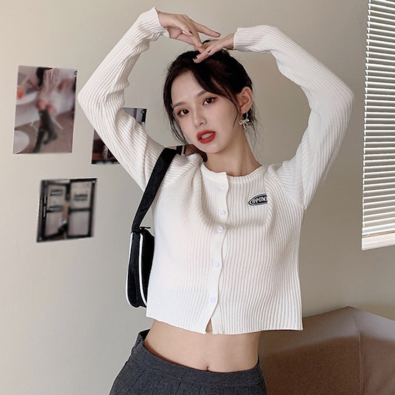 Áo Cardigan Dệt Kim Tay Dài Cổ Tròn Phong Cách Hàn Quốc Dành Cho Nữ