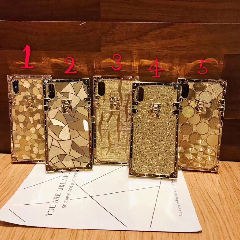 vỏ điện thoại iPhone 12 Mini 11 Pro MAX Gold Casing Square Glitter Phone Case