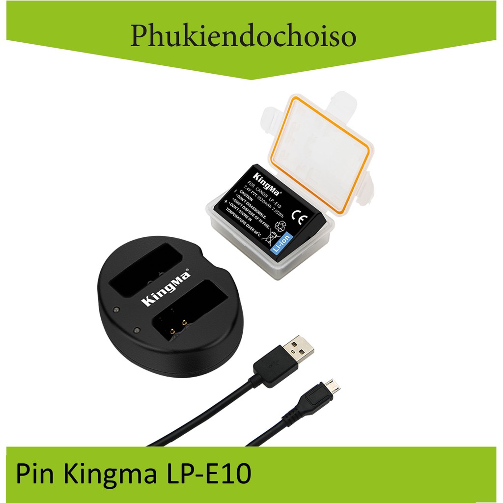 Bộ 2 pin 1 sạc Kingma cho Canon LP-E10 + Hộp đựng Pin, Thẻ nhớ