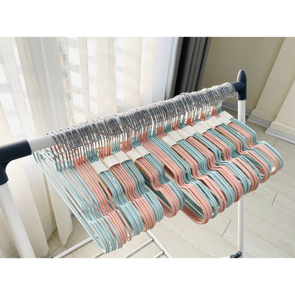 Set 10 móc áo quần inox dày cao cấp bọc nhựa chống bay hằn quần áo size người lớn