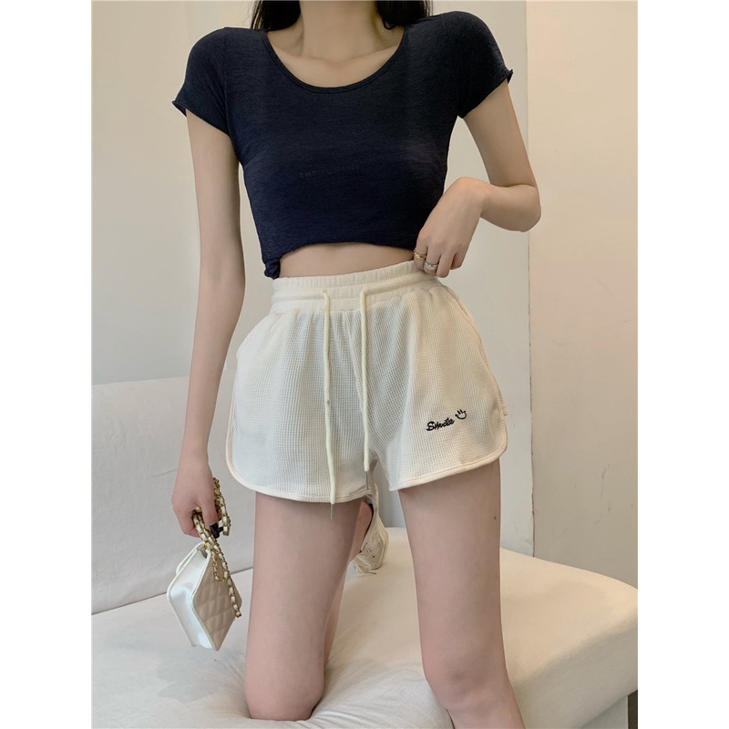 Quần Short Thun Tăm Smile PEONYB Nữ [FREESHIP] 🌸 Sooc đùi mặc ở nhà thêu chữ vintage, đồ ngủ bánh bèo hàn quốc Ulzzang 🌸 | WebRaoVat - webraovat.net.vn