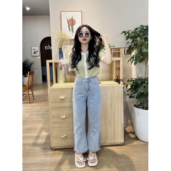 Áo cardigan len cộc tay, cổ tròn 2 túi đính cúc giả dạ tweed - 208BL6 - Đenta shop