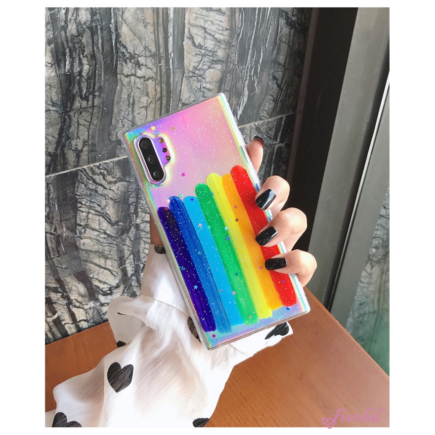 Casing Samsung S20 Ultra S10 S9 S8 Plus Note 10Plus 9 8 S10e Epoxy Ins Style Rainbow Stripes Transparent Bling Star Phone Case Soft Cover