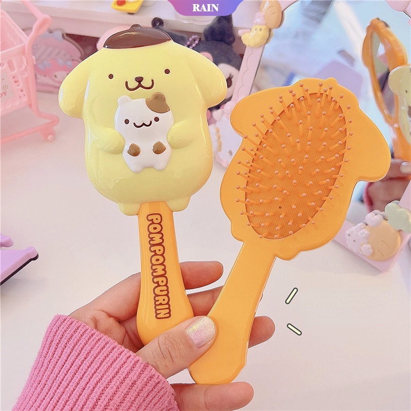 SANRIO Lược Chải Tóc Massage Có Gương Cầm Tay Họa Tiết Hoạt Hình 3D Dễ Thương Cho Bé Gái