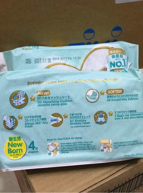 Tã dán Pampers cao cấp size Newborn 4 miếng.