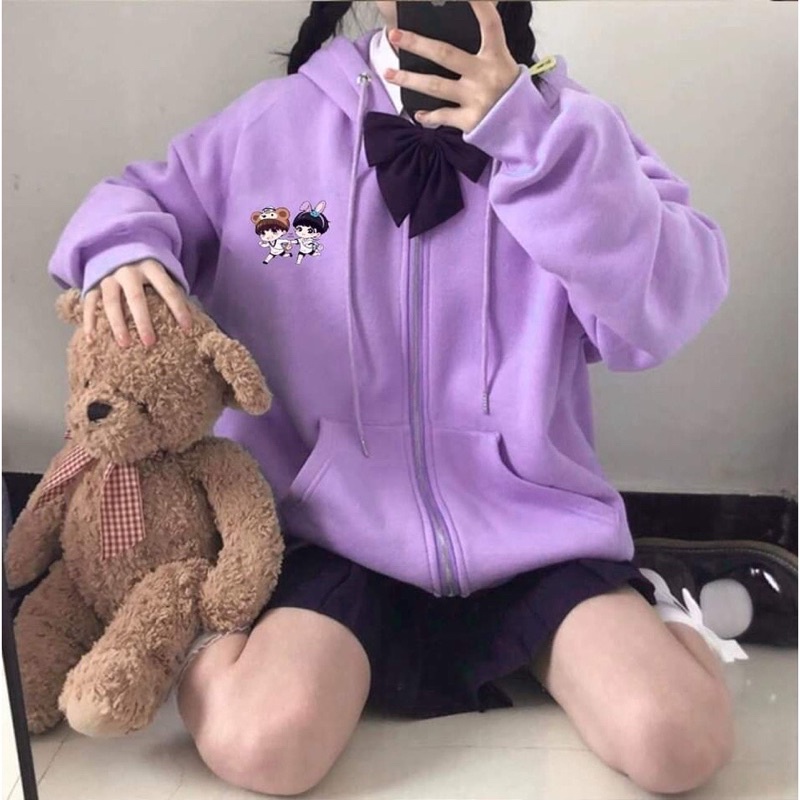 Áo khoác nữ, áo hoodie form rộng chất nỉ dày có mũ khoá kéo chất mềm đẹp | BigBuy360 - bigbuy360.vn