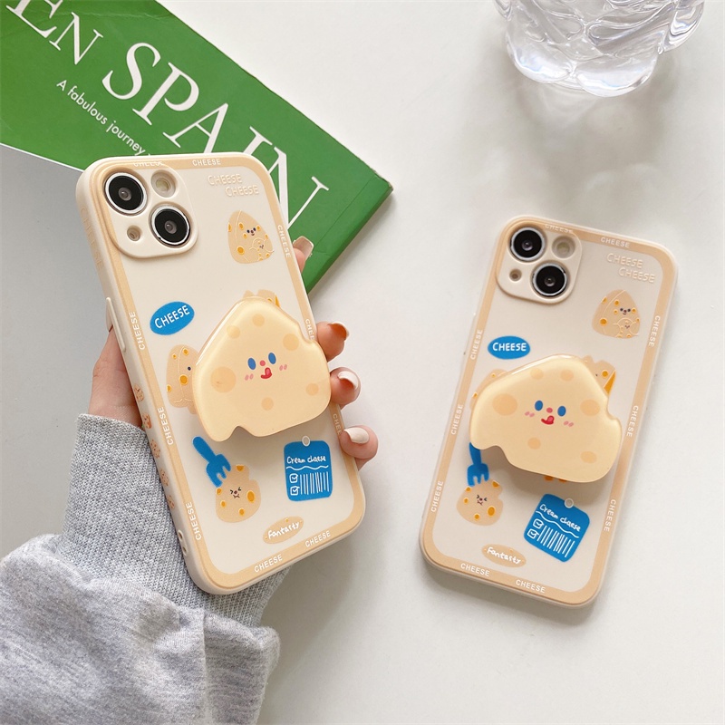Ốp Điện Thoại Mềm Họa Tiết Phô Mai Hoạt Hình Sáng Tạo Có Giá Đỡ Cho Iphone 13 6 6s 7 8 Plus X S Max 12 Mini 11 Pro Max