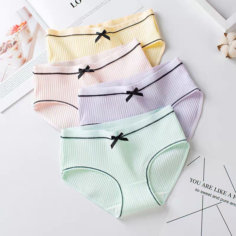 Quần Lót CHẤT COTTON GÂN TĂM màu sắc tươi trẻ đính nơ xinh xắn QL009