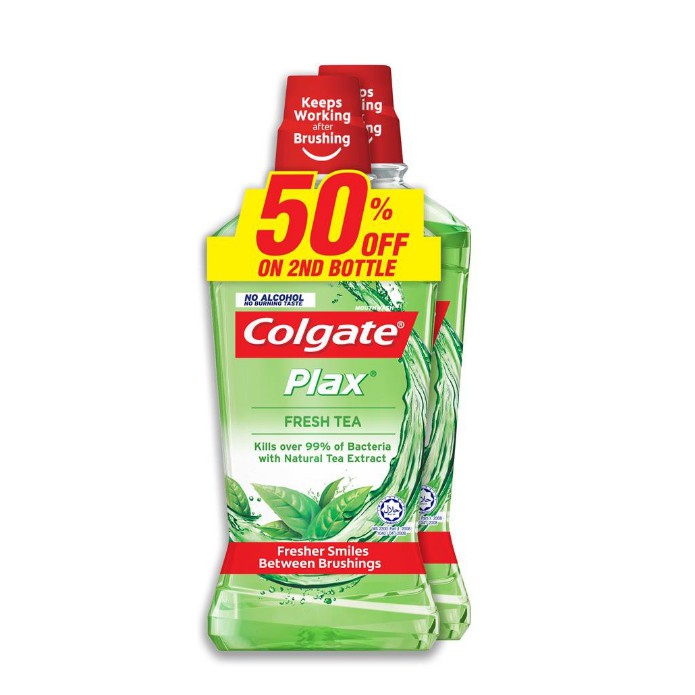 Bộ 2 chai Nước súc miệng Colgate kháng 99% vi khuẩn Plax trà xanh 750ml/chai