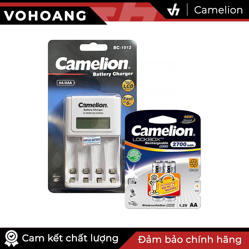 Bộ sạc Camelion 1012 kèm 2 pin AA 2700mAh, tự ngắt sạc