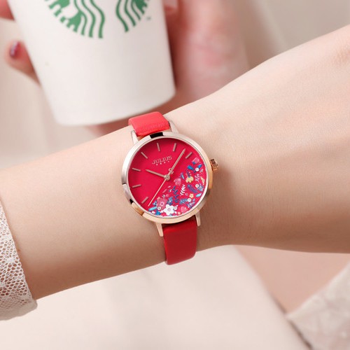 Đồng hồ nữ JA-1089C JULIUS Hàn Quốc dây da (đỏ)