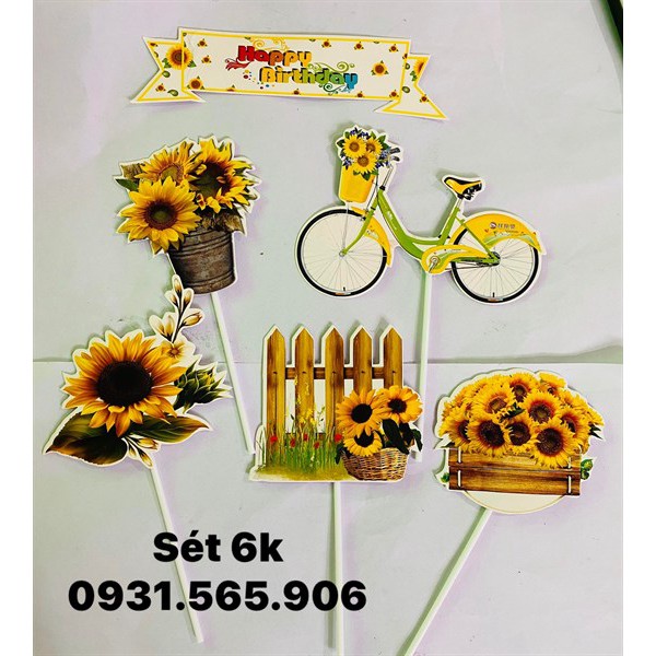 Set Cắm Xe Đạp Hoa Vàng Phụ Kiện Trang Trí Bánh