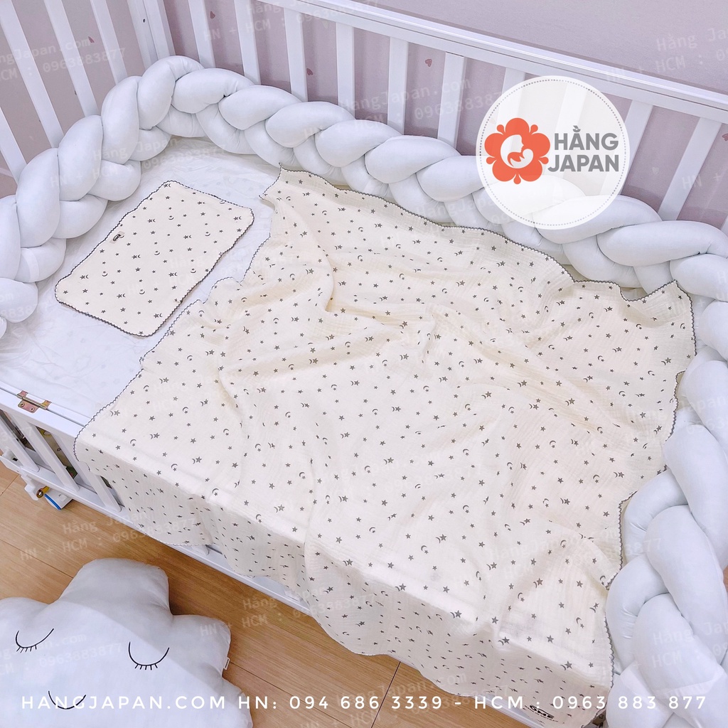 Set chăn gối xô mỏng viền ren OME cho bé màu ngẫu nhiên