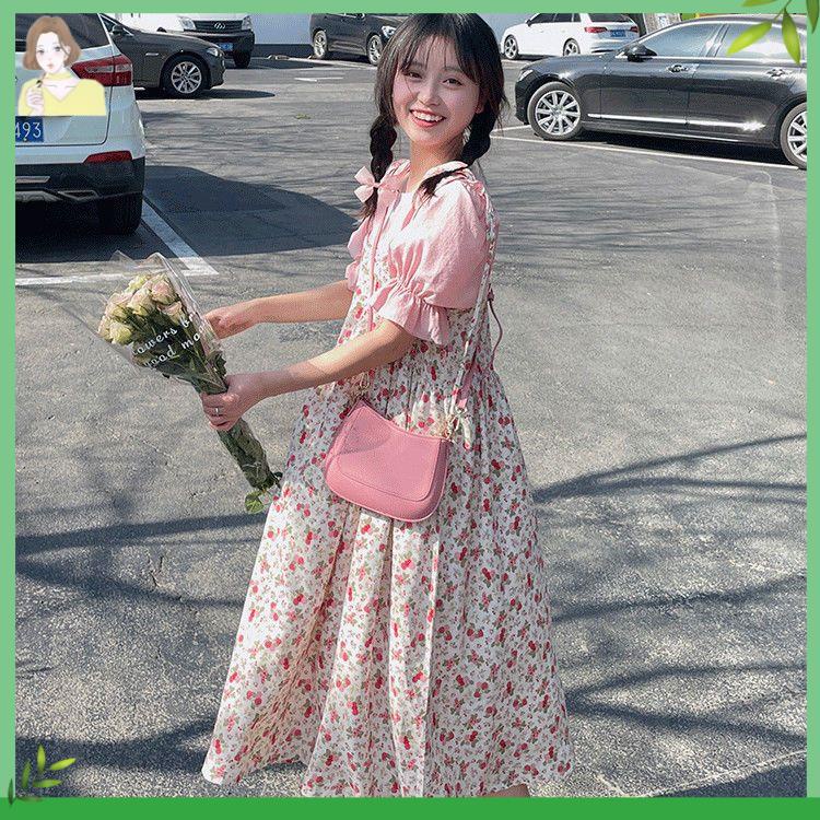 ✨váy babydoll đầm công chúa Đầm Hai Dây Họa Tiết Hoa Dâu Tây Phong Cách Nhật Bản Ngọt Ngào Thời Trang Mùa Hè Mới Cho Nữ