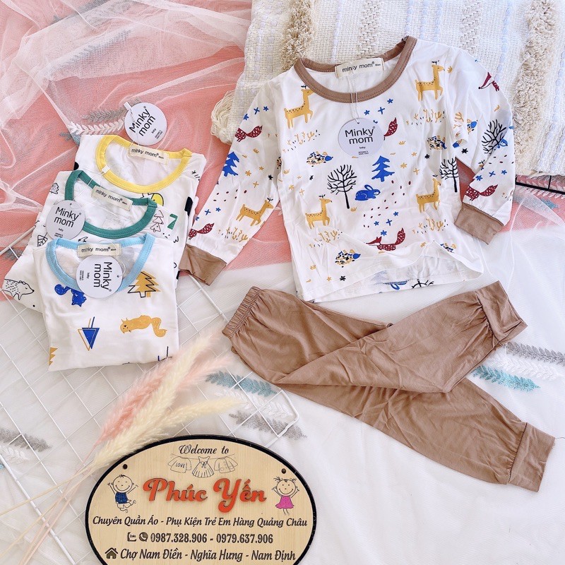 Sale !!! Bộ Dài Tay Minky Mom Họa Tiết Động Vật Nền Trắng Dễ Thương Cho Bé (1237)