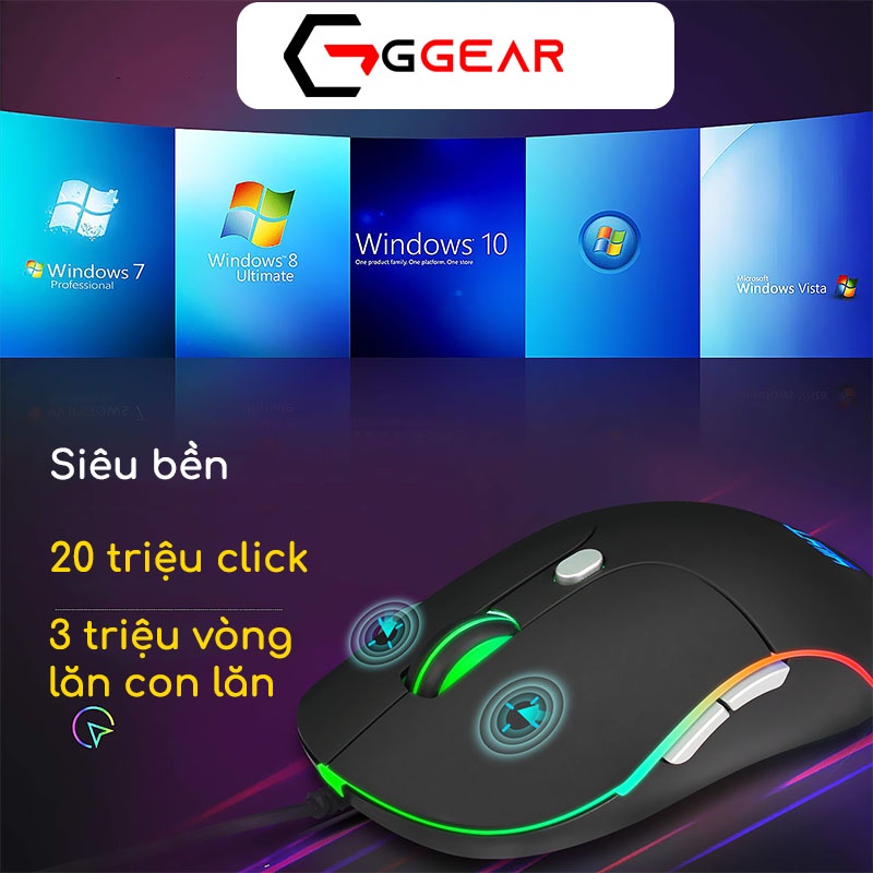 Chuột gaming Ggear MG845 chuột chơi game máy tính có dây LED RGB 3200dpi cho game thủ làm việc văn phòng học sinh