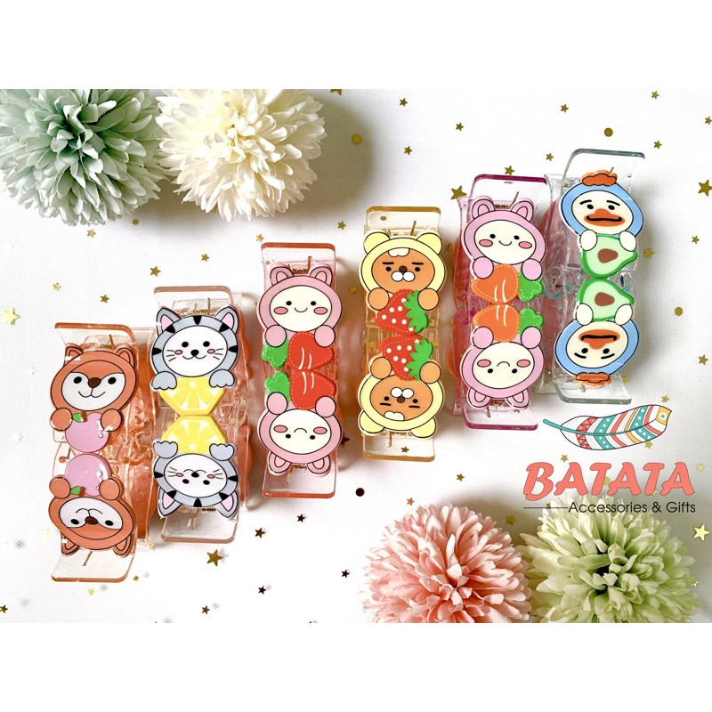 Kẹp Càng Cua Đính Icon Thú Ôm Trái Cây, Hoa Quả Siêu Cute, Dễ Thương Nhiều Màu Sắc