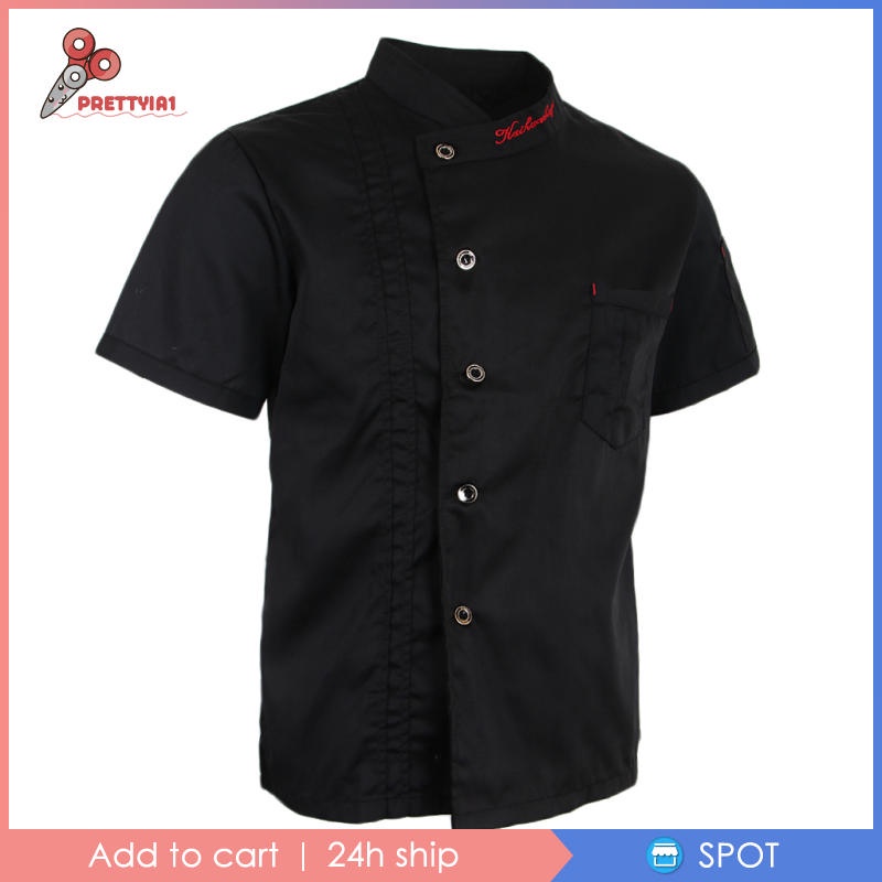 Áo đồng phục đầu bếp tay ngắn màu trắng thời trang cho nam và nữ