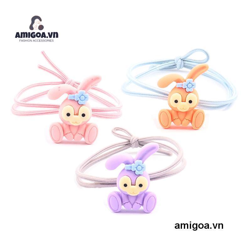 Dây Cột Tóc Bằng Da Và Acrylic Họa Tiết Thỏ Hoạt Hình Đơn Giản Đáng Yêu
