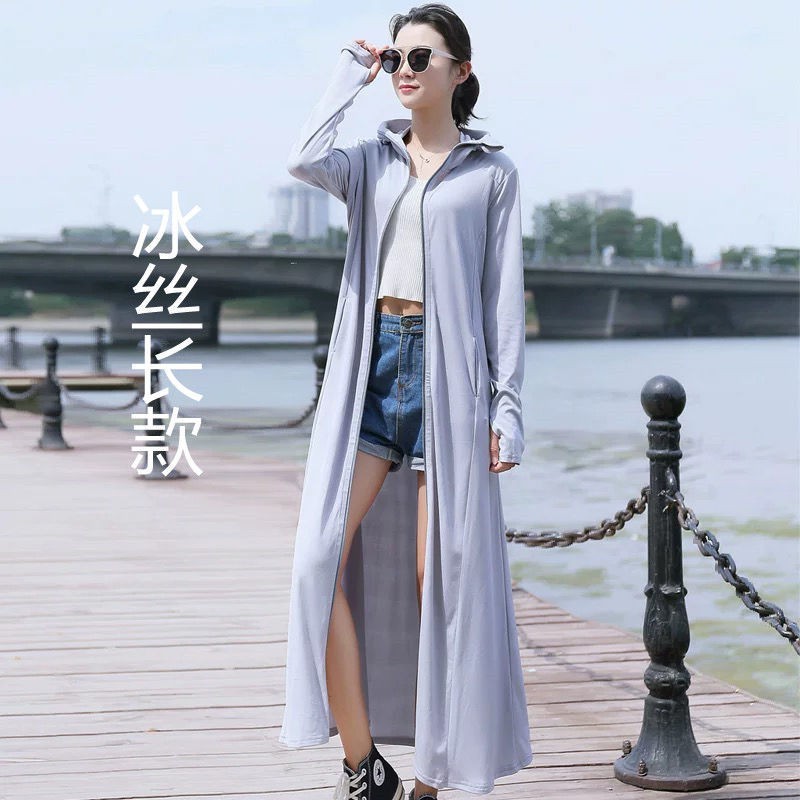 Quần áo chống nắng dành cho phụ nữ áo khoác gió lụa băng dài dài trung bình Chống tia UV Quần áo chống nắng mỏng mới có