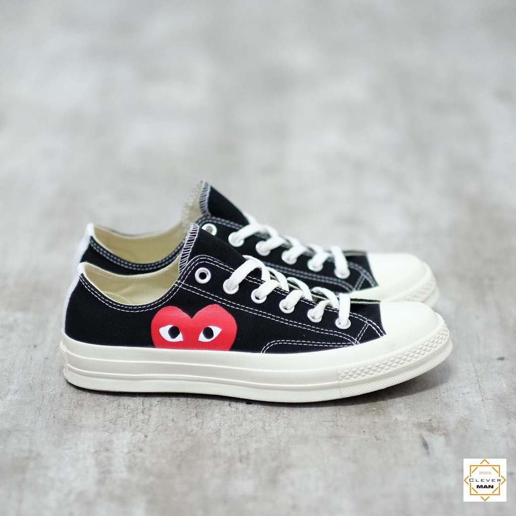 (FULLBOX) Giày thể thao CV Chuck Taylor All-Star 70s Comme des Garcons PLAY Black (1970s CDG) đen thấp cổ in trái tim