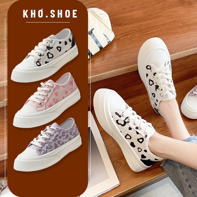 Giày thể thao nữ ulzzang trái tim vải canvas dáng basic cá tính đế cao màu năng động trẻ trung hot trend mới