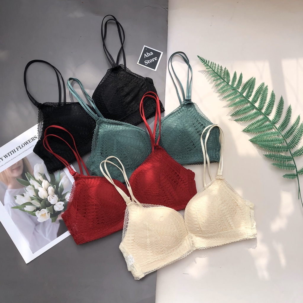 Áo ngực ren cài trước không gọng tạo khe nâng ngực
