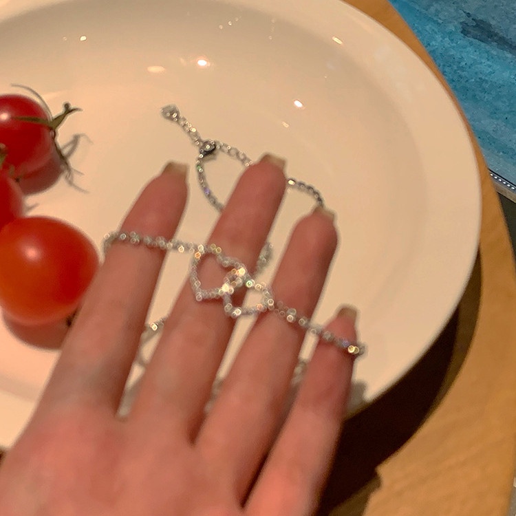 Vòng cổ choker mặt trái tim đôi đính đá zircon thời trang ngọt ngào cho nữ