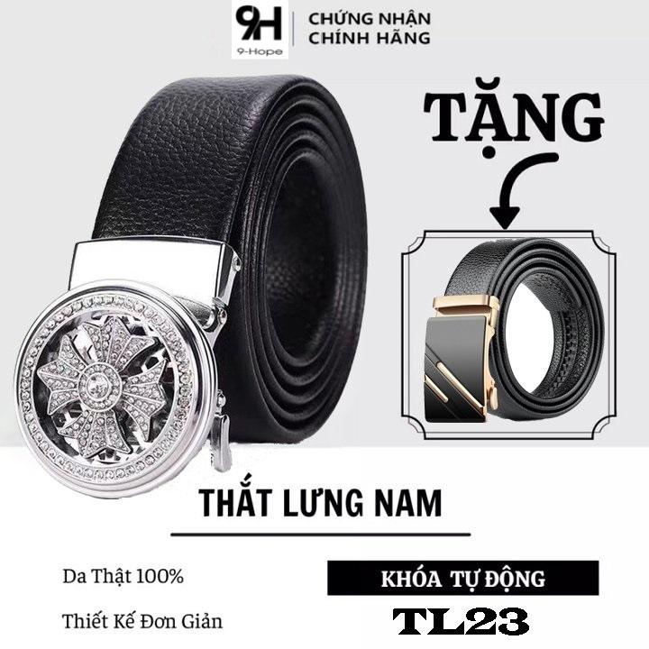 Thắt lưng nam da cao cấp - MUA 1 TẶNG 1 - Thiết kế đính đá mặt xoay 360, khóa tự động