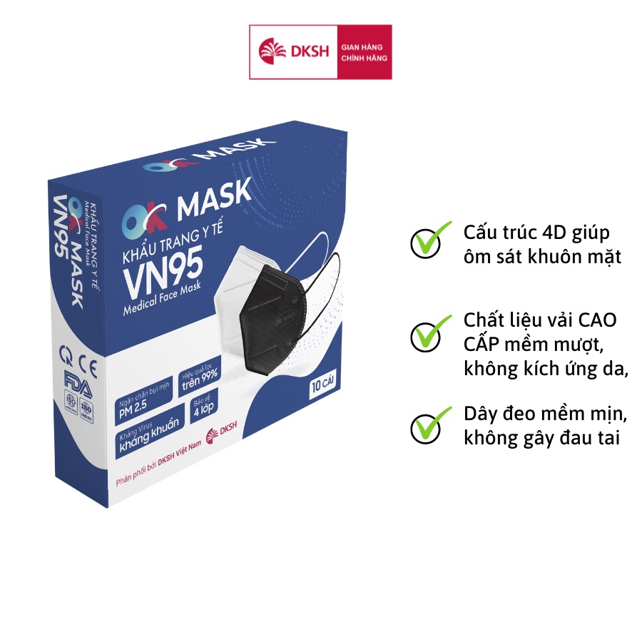 Khẩu Trang Y Tế Kháng Khuẩn 4 Lớp Cao Cấp OK Mask VN95