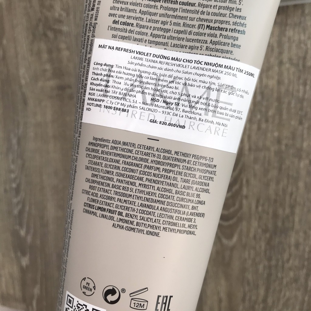 [Lakme-chính hãng] Kem hấp dưỡng màu cho tóc nhuộm màu tím Lakme Teknia Ultra Violet 250ml New 2020